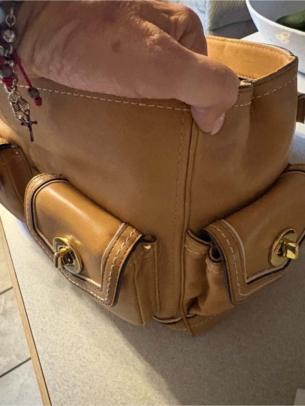 Coach Tan Leather Shoulder Bag with Front Pockets - Picture 4 of 6